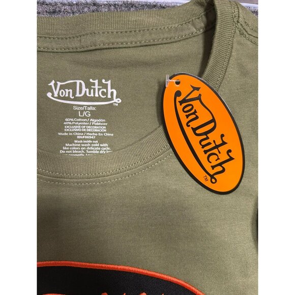 Von Dutch Olive Green T-Shirt M Logo Embroidery Front Print Back Casual Wear Dur - Picture 3 of 5